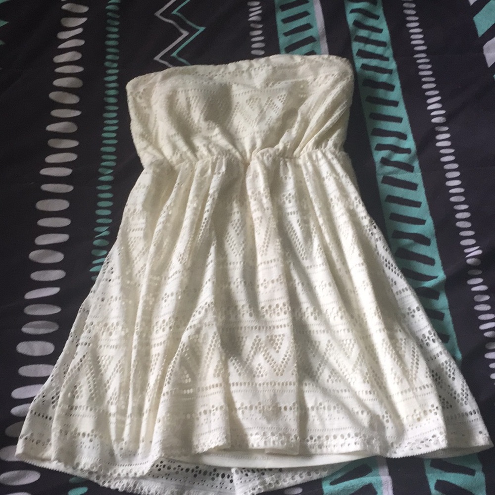Cream colored strapless lace dress!